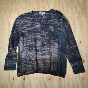 Marika Charles Match Grey Patterned Merino Wool Long Sleeve Blouse Womens Size 3